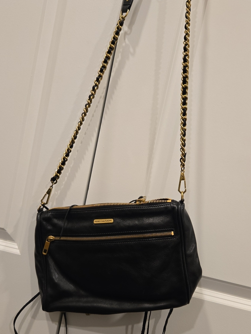 Rebecca Minkoff Black Leather Crossbody with Gold Chain Strap